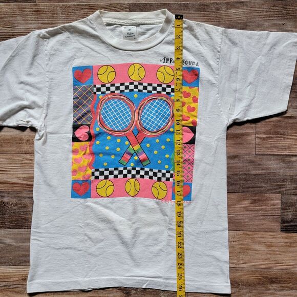 VTG 1995 Threads Of April Sound Tennis Hearts T Shirt Women's Size M USA - Picture 2 of 16